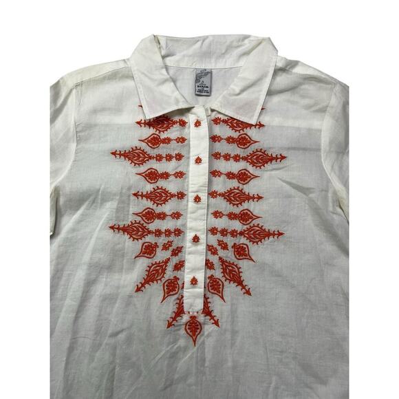 Prana Leta Tunic Top Blouse Cover Up Long Sleeve - White Embroidered Orange - XS - Picture 3 of 7